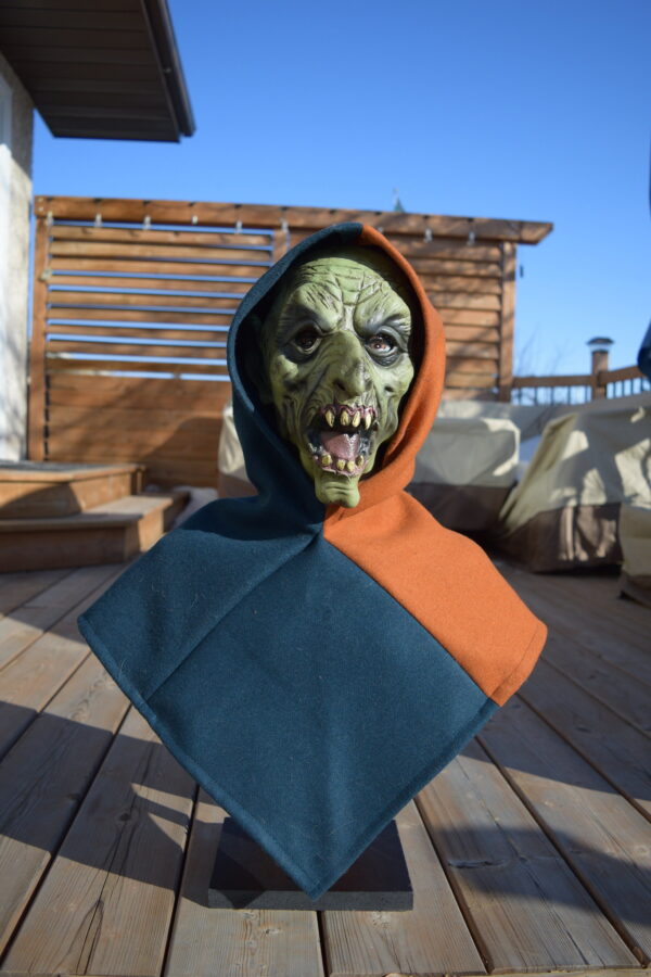 GOBLIN HEAD TEAL/ORANGE VIKING HOOD