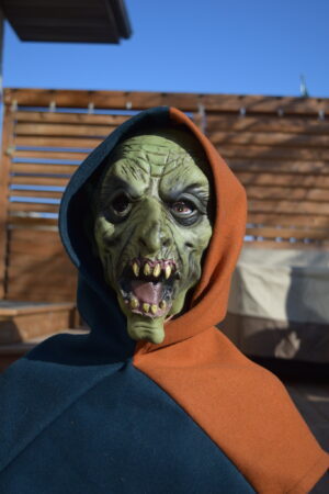 GOBLIN HEAD TEAL/ORANGE VIKING HOOD